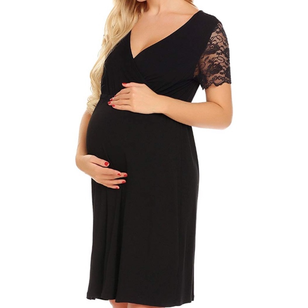Black Breastfeeding Nursing Nightgown.